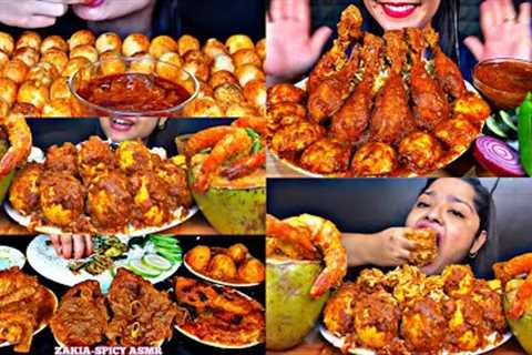ASMR EATING SPICY EGG CURRY, CHICKEN CURRY, MALAI CHINGRI | BEST INDIAN FOOD MUKBANG |FoodShood|