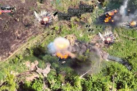 BRUTAL ATTACK!! Ukrainian Drone Blows up 35 Russian tanks &amp; hundreds of Russian soldiers in..