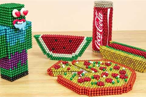 Minecraft Mukbang : FAST FOOD Eating Challenge from Magnetic balls | Magnet Stop Motion Cooking ASMR