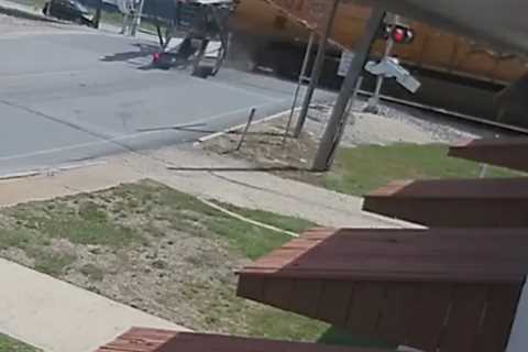 Texas Train Slams Into Truck Stuck on Tracks In Terrifying Security Video