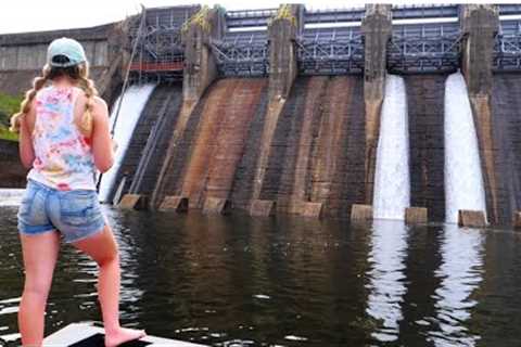 We FOUND The RIVER MONSTERS Hiding Beneath This GIANT SPILLWAY! (Catch, Clean &amp; Cook!)