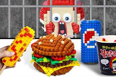 Mukbang PRISON MEALS: Eat Lego Fast Food In Real Life | Lego Stop Motion Cooking ASMR