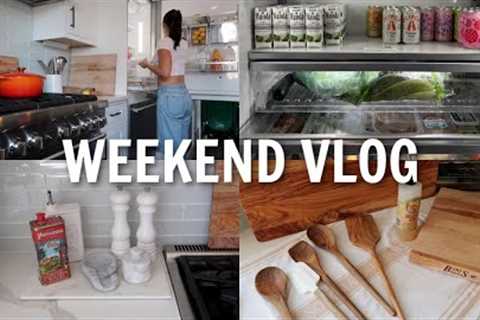 VLOG: grocery shopping for the new house, fridge organization &amp; fall try on haul!