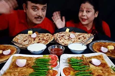 SPICY🔥🌶 PARATHA EATING CHALLENGE| EATING ALOO MUGLAI MALABAR PRANTHA| INDIAN STREET FOOD|#food..