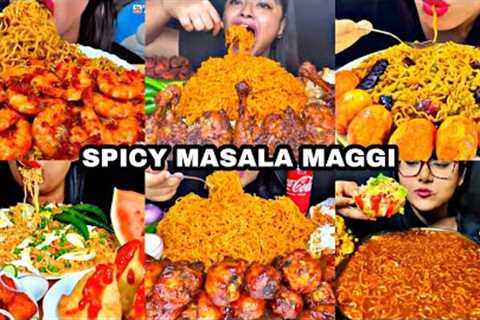 ASMR EATING SPICY MASALA MAGGI WITH CHICKEN TANDOORI, MALAI ROLL | INDIAN FOOD MUKBANG|Foodie India|