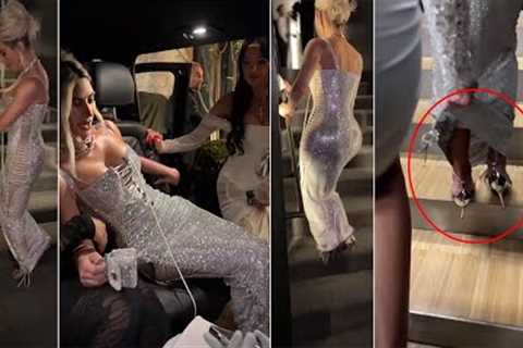 She can't even walk properly Kim Kardashian Funny Moments at D&amp;G After party (VIDEO)