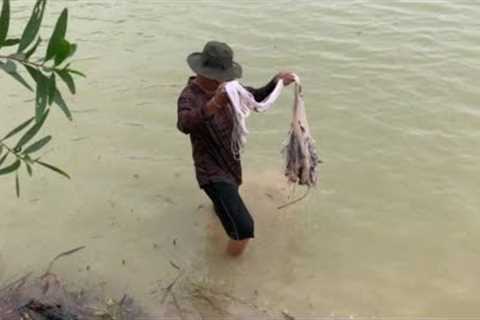cast net fishing lake at field near my farm