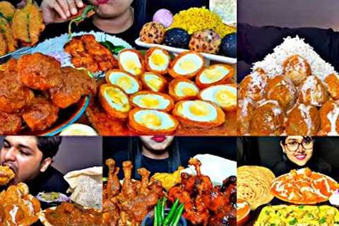 ASMR EATING BUTTER EGG &amp; CHICKEN, CHICKEN CURRY, DEVIL EGGS | BEST INDIAN FOOD MUKBANG..
