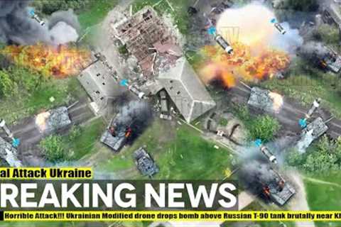 Horrible Attack!!! Ukrainian Modified drone drops bomb above Russian T-90 tank brutally near Kherson