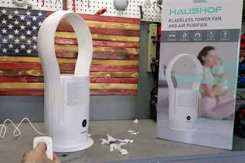 HAUSHOF Bladeless Tower Fan and Air Purifier - product Unboxing Test and REVIEW