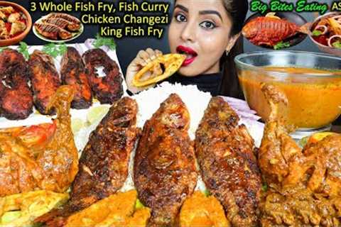 ASMR Eating 2kg Spicy Chettinad Fish Fry,Chicken Curry,Rice,Leg Piece Big Bites ASMR Eating Mukbang