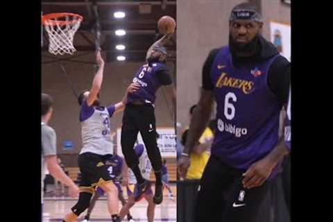 LeBron James poster dunk on teammate during scrimmages at Lakers training camp