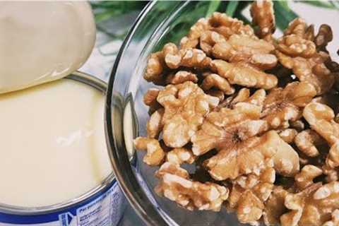 Whisk the condensed milk with nuts! Dessert in a minute, you will be surprised! Do not bake!