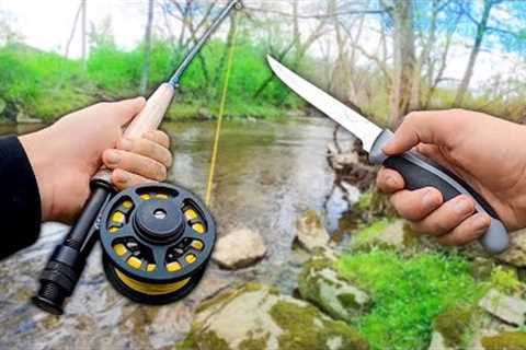 Eating the FIRST FISH that I CATCH!! (Catch and Cook) Creek Fishing