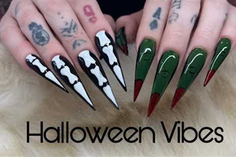 Halloween Nail Art Tutorial: Bones &amp; Fingers | Acrylic fill | Watch Me Work