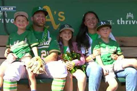 Stephen Vogt's dream final game! His kids announce him on PA before at-bat and he homers in final AB
