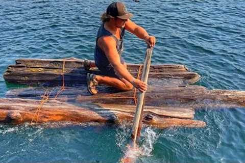 Log SURVIVAL Raft At Remote Trout FISHING Lake!