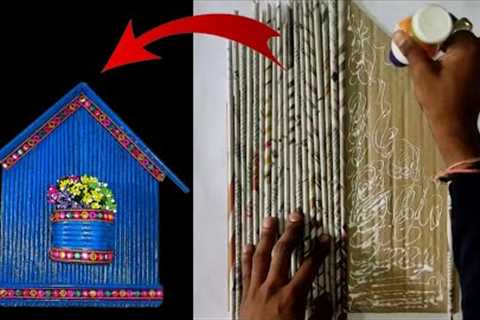 DIY which Flower house using cardboard || Newspaper balcony craft ideas | news paper art &amp; craft