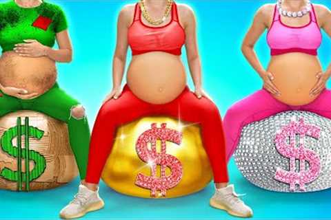 RICH VS BROKE VS MEGA RICH PREGNANT || Giga Expensive vs Cheap Hacks for Future Parents by 123 GO!