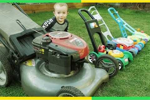 Lawn Mowers for KIDS | Toy Lawn Mowers vs Real Lawn Mower | YARD Work FUN with Brothers R Us! 4K!