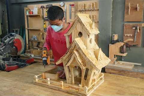 Build DIY Woodworking Castle Bird House and Bird Feeder - DIY Woodworking Projects