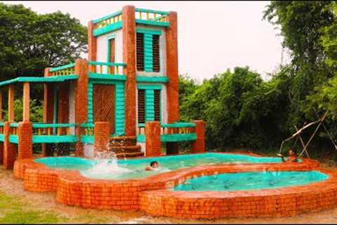 150 Day In Forest! Build Modern Two Story Survival House With Design Brick Swimming pool &amp; Fish ..