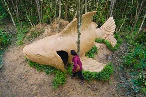 How to Build the Most Beautiful Gold Fish Shape Shelter, SurvivalShelterIdeas Building Skills
