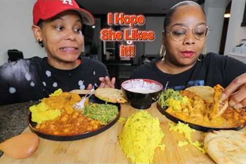 FIRST TIME TRYING HOMEMADE INDIAN FOOD MUKBANG (CURRY CHICKEN, CHANA MASALA &amp; CREAMY SAAG