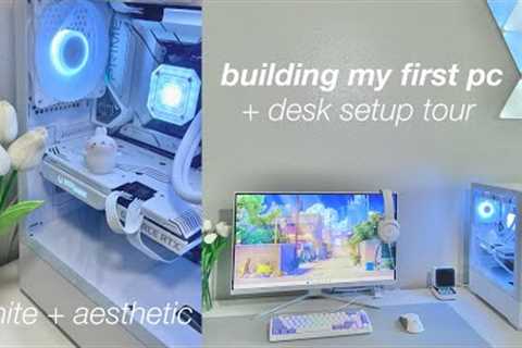 building my first gaming pc | aesthetic white build and desk + setup tour