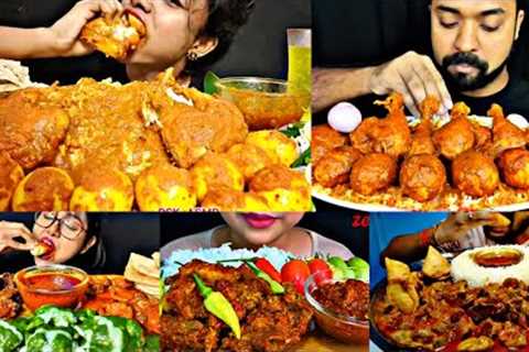 ASMR EATING SPICY EGG &amp; CHICKEN CURRY, CHICKEN LIVER CURRY | BEST INDIAN FOOD MUKBANG |Foodie..