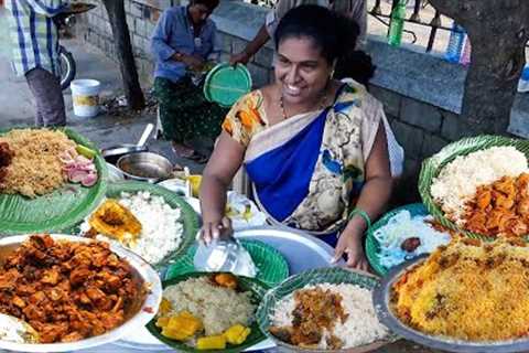 Hardworking Lady Selling Cheapest RoadSide Unlimited Meals | Roadside Meals | Indian Street Food