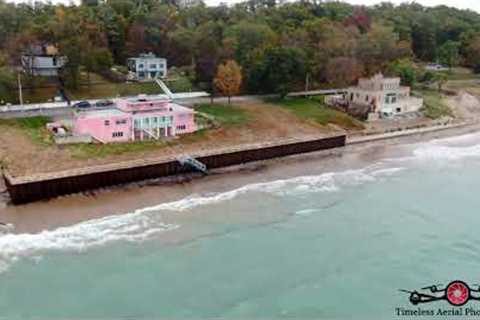 Beverly Shores Getting Slammed 45MPH Gale Winds Drone Footage No Beach Oct 2022