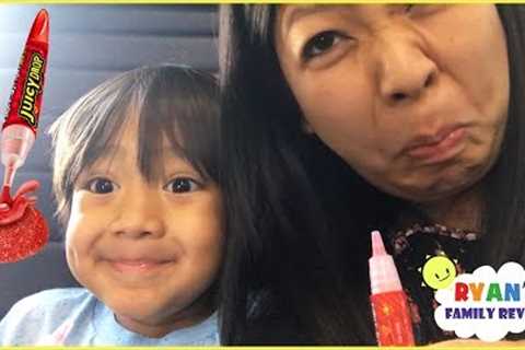 Sour Candy Challenge Kid on the Airplane Surprise Toys Opening with Ryan's Family Review