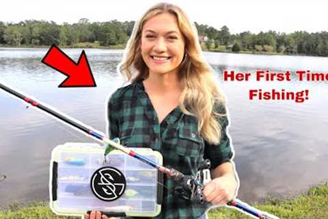 TEACHING HER HOW TO BASS FISH! (HER FIRST TIME FISHING)