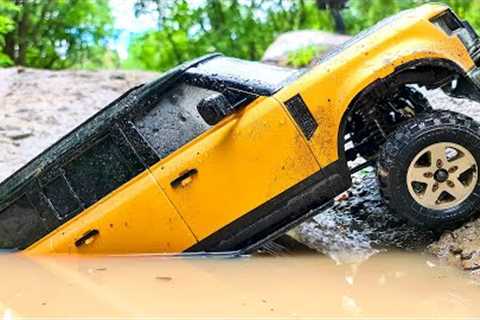 Racing Through Puddles Drowned Cars Land Rover Defender and Toyota HiLUX RC Cars Racing 4x4