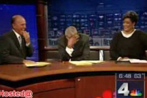 News reader cannot stop laughing at model falling over!
