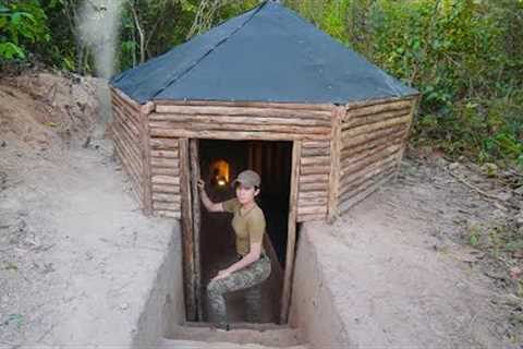 Build Underground Shelter with Fireplace from START TO FINISH - Plastic Roof &amp; Wood Stove with..