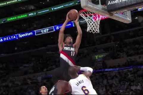 Shaedon Sharpe soars for a ferocious alley-oop over LeBron 💥