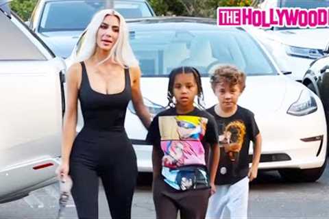 Kim Kardashian Blushes When Serenaded 'Happy Birthday' By Paparazzi With Saint West At North's Game