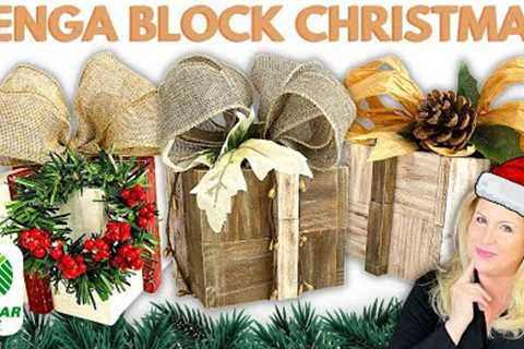 BEST🎄Tumbling Tower Block Christmas Decor DIY🎅🏼 - Dollar Tree Rustic Jenga Block Gift Boxes🎁!!