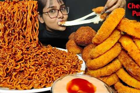 Eating Blackbean Noodles, Onion Rings, Mozzarella Balls | Big Bites | Asmr Eating | Mukbang
