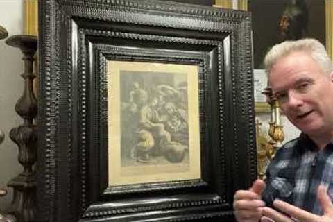 Large Antique Ebonised picture frame with Flemish Dutch ripple trim . Print after Raphael .