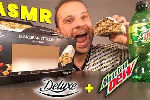 ASMR Unboxing Mukbang Marzipan Stollen Christmas Dessert Cake with Mountain Dew