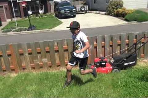 The Kids mowing the lawn