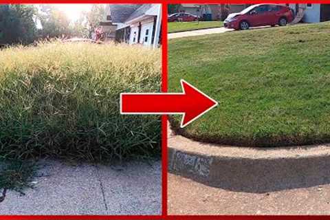 Grass Cutting &amp; Lawn Care Skills - Satisfying lawn mowing - TALL grass mow