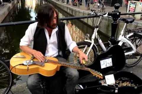 Amazing blues slide guitar - Street Musician