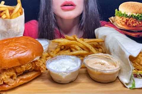 POPEYES FAST FOOD | FRIED CHICKEN BURGER + CRISPY SANDWICH + FRIES | MUKBANG ASMR | EATING SOUNDS