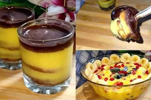 2 Easy Custard Recipe With 1½ L of Milk | Chocolate Custard Biscuit Pudding and Fruit Custard Recipe