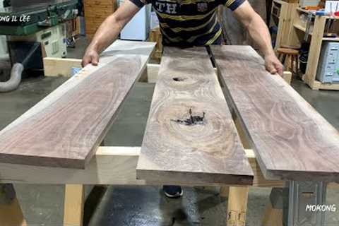 Walnut Standing Desk / How to Laminate Curved Wood Boards / Resin Art Woodworking