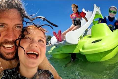 PiRATE SHiP SLiDE!!  Beach Day in Belize with Adley &amp; Niko! the kids mud spa and hair salon in..